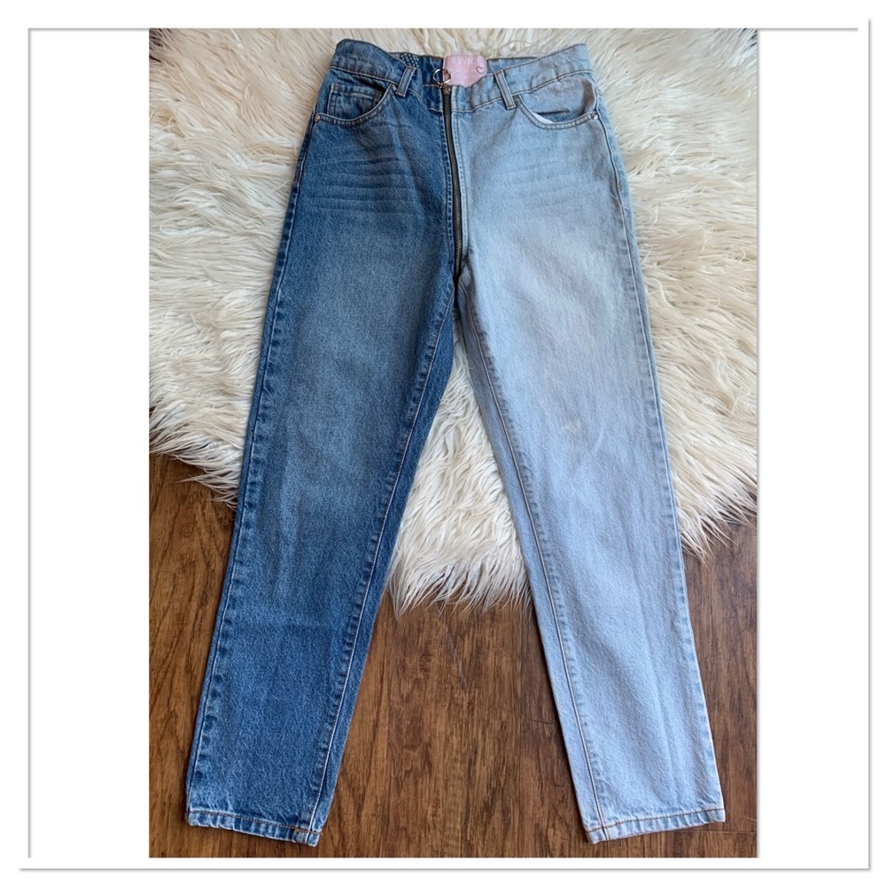Revice Yin Yang Crop Jeans In Tokyo Wash Two Tone Blue Denim Size 27